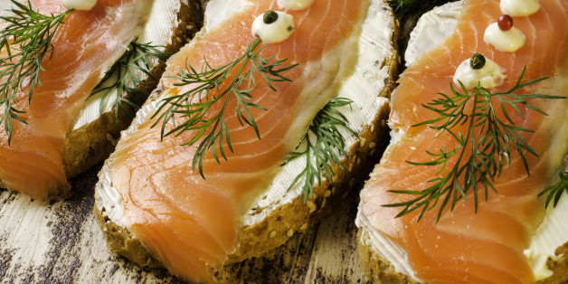 Sandwiches with salted salmon.